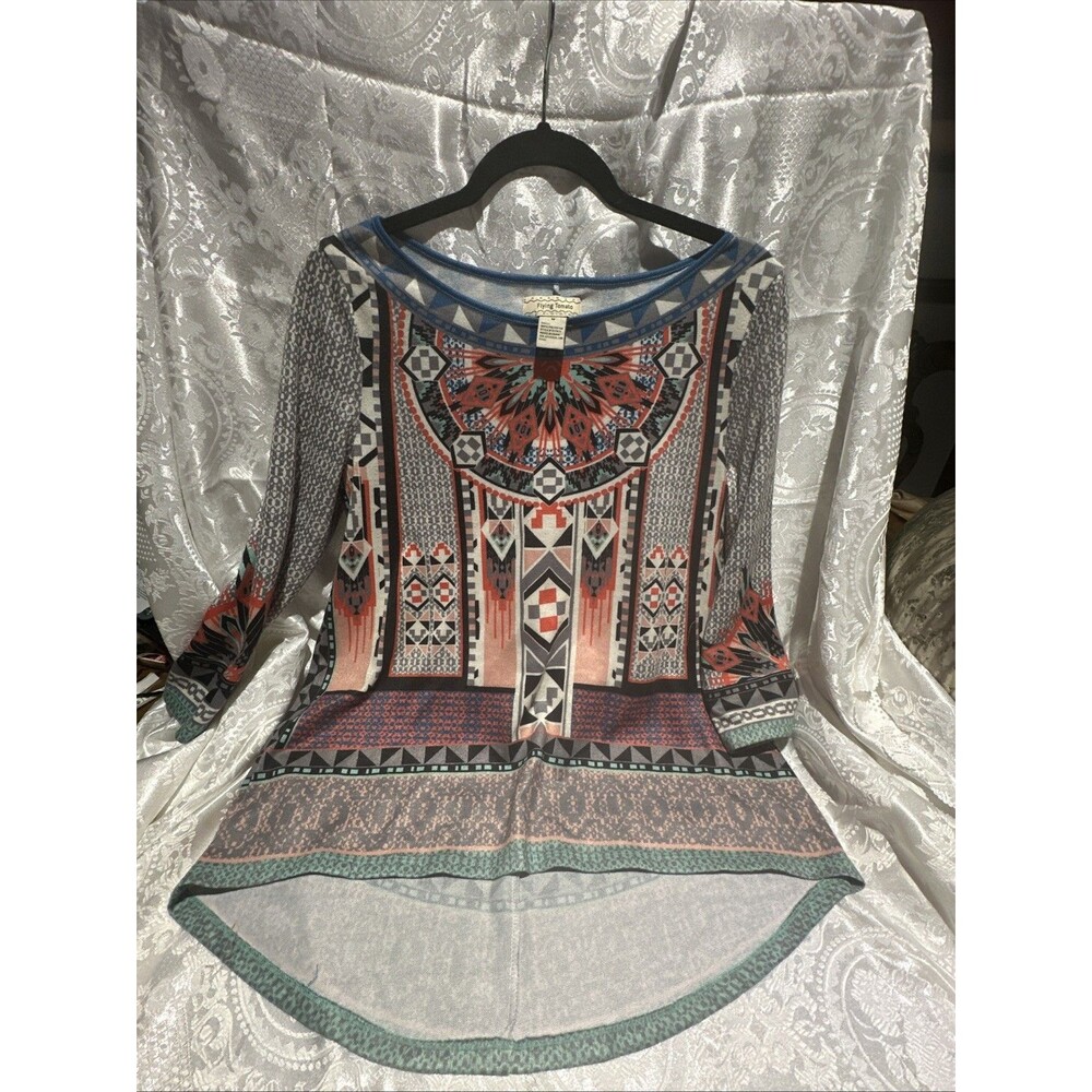 Flying Tomato Boho Bohemian Tunic Top Blouse Size M Colorful